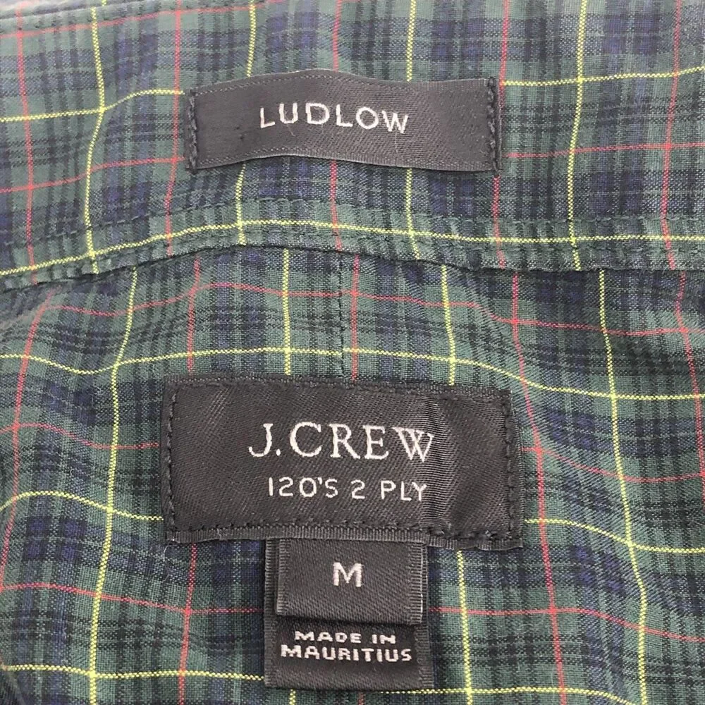J Crew Mens 120s Two Ply Ludlow Plaid Green Blue Yellow Red Medium UU10